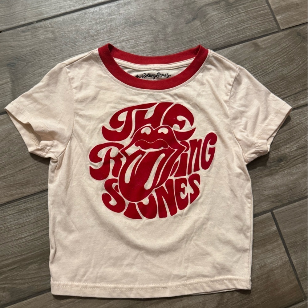 Rolling Stones velour T-Shirt crop top - Cream and Red juniors size small